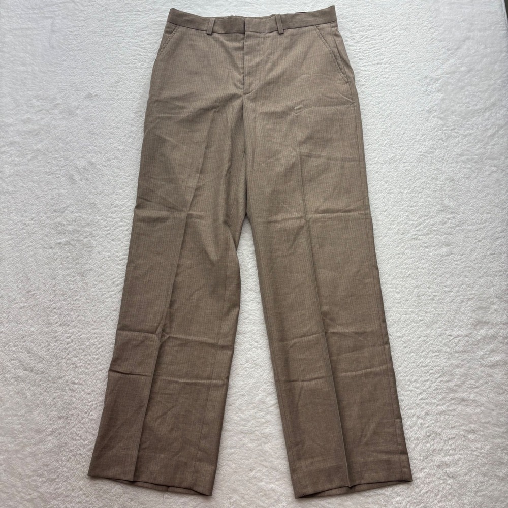 Perry Ellis Mens Brown Classic Fit Dress Pants 30x30 Flat Front Trousers